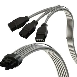 LINKUP - AVA PCIE 5.0 16Pin (12+4) 高電流電源ケーブル | 16AWG、成形、はんだ付け、スリーブタイプ | 3x8Pin PCIE 4.0 PSU 用 | RTX40 および RTX30 FE GPUs と互換性あり | 40cm ホワイト