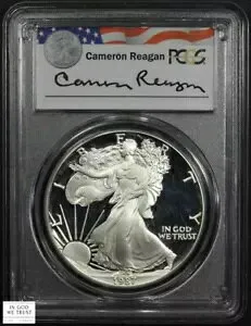 1987年 Sプルーフ アメリカンシルバーイーグル ASE $1 キャメロン・レーガン サイン入り PCGS PR 69 DCAM