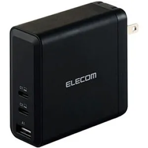 ☆エレコム ノートPC向けACアダプター USB PD対応 140W USB-C×2 USB-A×1 スイングプラグ ブラック ACDC-PD96140BK