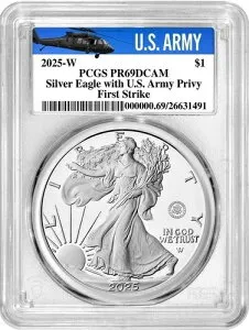 2025 W プルーフ $1 250th アメリカ陸軍 プライビー シルバー イーグル PCGS PR69DCAM FS プレセール