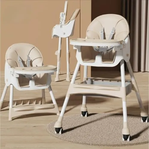 Kisigim ベビーチェア ハイローチェア ハイチェア ベビー 折りたたみ 5点式ベルト 3段テーブル付き 高さ調節可能 多機能 軽量 子供イス 赤ちゃん お食事 椅子 6ヶ月～4歳 シアン (ベージュ)