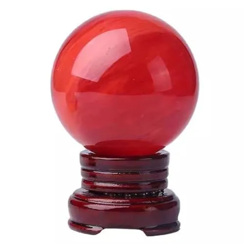 Crystal Ball Ornament Smelting Red Feng Shui Desktop Ornaments Living Room Office Study Home Decoration Display Sphere,8cm/3.14i