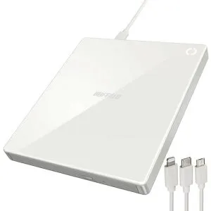 バッファローラクレコ+iPhoneスマホCD取り込みCDレコーダー語学学習プレーヤーパソコン不要ケーブルモデル【iOS・Android/iPad/Fireタブレット対応】ホワイトRR-C1-WH/N