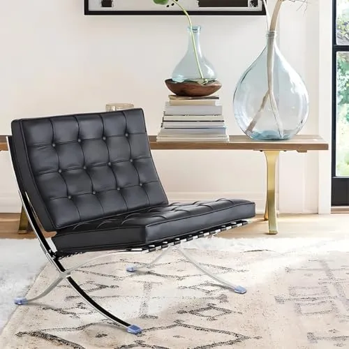 【WNJAPAN】【5予約】バルセロナチェア PUレザー デザイナーズ ミース・ファン・デル・ローエ モダン ソファ イタリア ミッドセンチュリー デザイナーズ家具 北欧 ブラック おしゃれ CH-03N [並行輸入品]