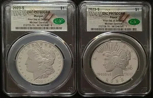 2023年 1ドル Sプルーフ銀貨 モルガンドルとピースドル 2枚セット CAC PR70 FDOD