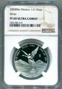 NGC-PF69 ウルトラカメオ 2004-Mo プルーフ 1/2-ONZA シルバー LIBERTAD - 少量発行