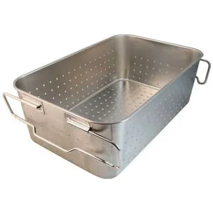 ■SUGICO ステンレスバット 18-8給食バット運搬型(積み重ねハンドル付) 穴明 フランジタイプ:渕巻き 深さ200mm〔品番:SH60388P〕【5458352:0】[送料別途見積り][掲外取寄][店頭受取不可]