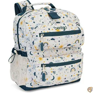 【5日最大1500円クーポン】Bentgo Kids Lightweight 14 Backpack in Unique Prints for School, Travel, & Daycare - Roomy Interior, Durable Water-Resistant Fabric, Loop Lunch Bag (Friendly Skies)