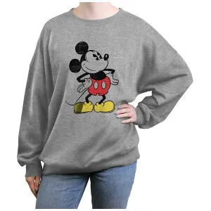 ディズニー レディース トップス Tシャツ ヴィンテージ フリース グラフィック Disney's Mickey Mouse Vintage Style Juniors' Graphic Fleece Heather Gray グレー