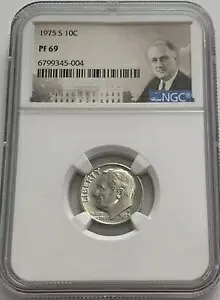 1975 S NGC PF69 クラッド プルーフ ルーズベルト ダイム 10C グレート アイ アピール ポートレート ラベル
