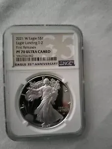 2021-W シルバー イーグル、イーグル ランディング T-2 NGC PF70 ウルトラ カメオ