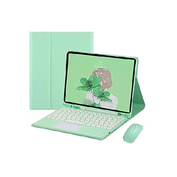 with Mouse iPad 10 2022 Keyboard Cover with Trackpad Magnetic Detachable Wireless Keyboard Stylish Cute Round Keys Smart Bluetooth Keyboard f_並行輸入