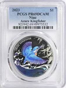 2023年 ニウエ 1ドル アズール カワセミ 1オンス .999 シルバー プルーフ PCGS PR69DCAM 発行枚数1000枚