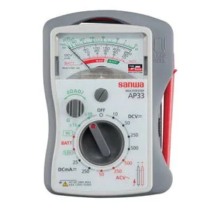 小型ポケットサイズ サンワ sanwa 【アナログマルチテスター AP-33】 携帯用アナログテスタ 携帯用アナログメータ 測定器 薄型 電圧 電流 抵抗 三和電気計器