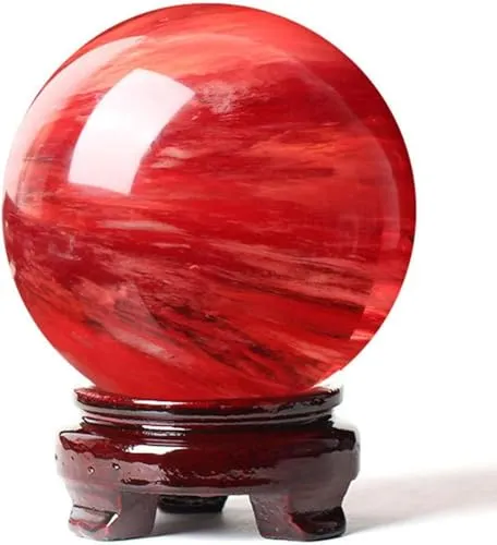 Red Crystal Sphere Ball Gemstones Quartz Smelting Stones Crystals Home Decoration Crafts,Diameter 3.1" Gemstone Stone