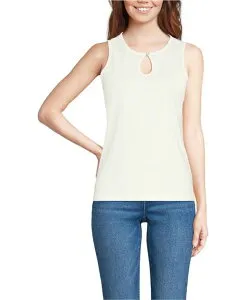 ランズエンド レディース トップス シャツ プチ Lands' End Women's Petite Supima Keyhole Tank Ivory アイボリー