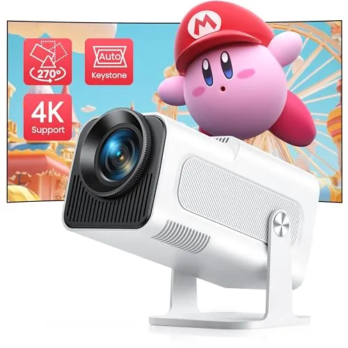 プロジェクター 小型【真1080P・600ANSI】&【270°回転・短焦点・自動台形補正】600ANSI 高輝度リアル1080P&4K対応 プロジェクター WIFI6 Bluetooth5.3 50%ズーム機能 短距離投影 防塵・静音 IOS/Andro