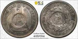 1894年グアテマラペソPCGS Au50チリ1881ペソKM-216希少