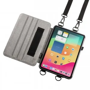 PDA-IPAD1712BK2 iPad Pro ケース ケース スタンド機能 ショルダーベルト ハンドベルト ペンホルダー 法人 ブラック iPad Pro 11インチ（M4/2024） 保護ケース