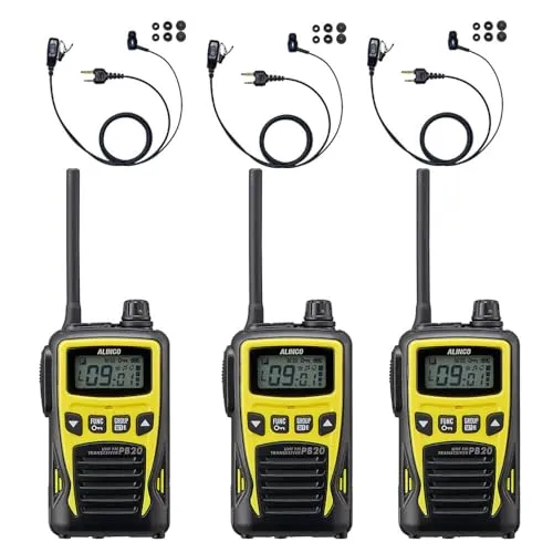 ALINCO アルインコ IP54 防塵・防沫 特定小電力トランシーバー DJ-PB20 + 対応 BLUE CENTURY イヤホンマイク カナルイヤホン型イヤホンマイク 【I018H】 セット(イエロー,3台セット)