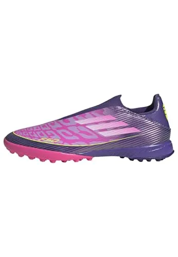 adidas ユニ 大人用 F50 リーグ レースレス ターフ スニーカー, Unity Purple/White/Lucid Lemon, 11.5 Women/10.5 Men