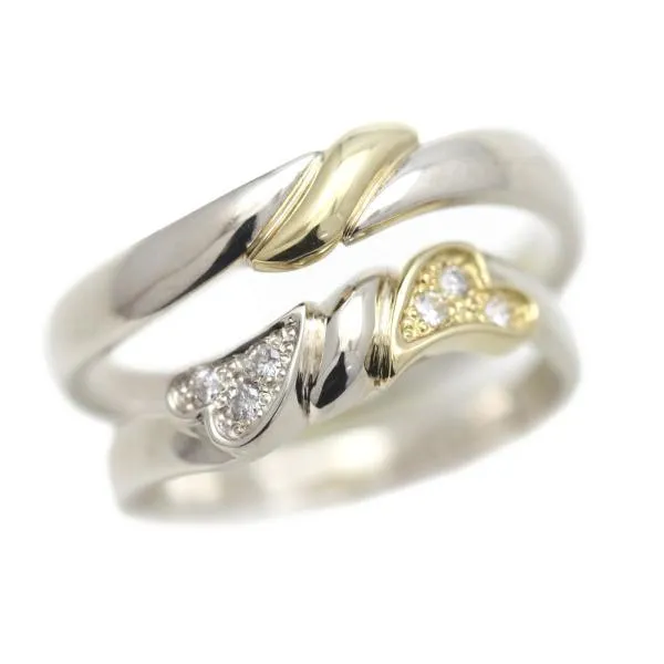 結婚指輪 ペアリング 安い プラチナ PT100 pt10% K18YG イエローゴールド リボン ハート ダイヤ 0.06ct 指輪 マリッジリング コンビ 爆買