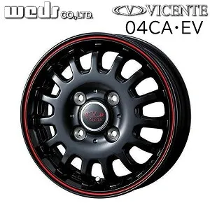 送料無料スズキ キャリー エブリィ 専用WEDS ウェッズヴィセンテ04 CAブラック & レッドライン12インチ 3.5J +45 4穴 PCD100JWL-T規格対応アルミホイール 4本セット