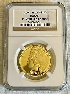 リベリア 2000年 インドデザイン 100ドル 1オンス 金貨 NGC PF69 UC SKU# 1282