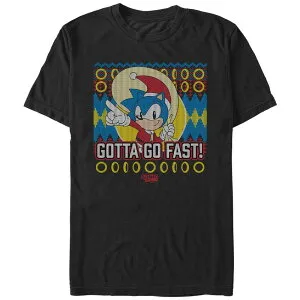 アニメキャラクター メンズ トップス Tシャツ グラフィック Licensed Character Men'sonic Santa Claus Gotta Go Fast Graphic Tee Black ブラック
