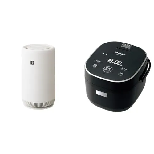【セット買い】シャープ 空気清浄機 FU-SC01-W プラズマクラスター 7000 おすすめ畳数 6畳 360°下吸込み ナイトライト コンパクトタイプ + 炊飯器 3合 一人暮らし マイコン パン調理機能 ブラック KSCF05BB KS-CF05B-