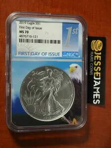 2019年 1ドル アメリカン シルバー イーグル NGC MS70 発行初日 FDI バルド イーグル コア