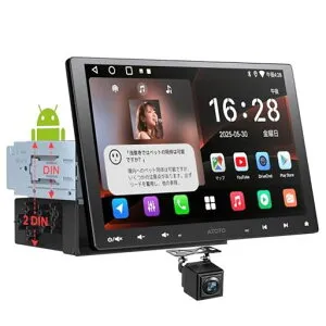 ATOTOEXCELA5L10.1インチ2DIN&1DIN対応ディスプレイオーディオ、大画面QLEDフローティングAndroidカーナビ、ワイヤレスCarPlay/Android