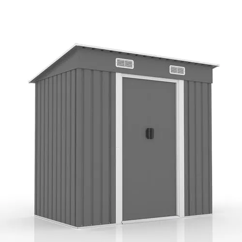大型物置 屋外 倉庫 物置き 大容量収納 戸外収納庫 高機能収納庫 防水 耐侯 頑丈 スチール 引き戸 補強フレーム付き 換気口付 床なし ガーデン 庭 田畑 農場 ベランダ (グレー, タイプB+幅196*奥行き122*高182cm)