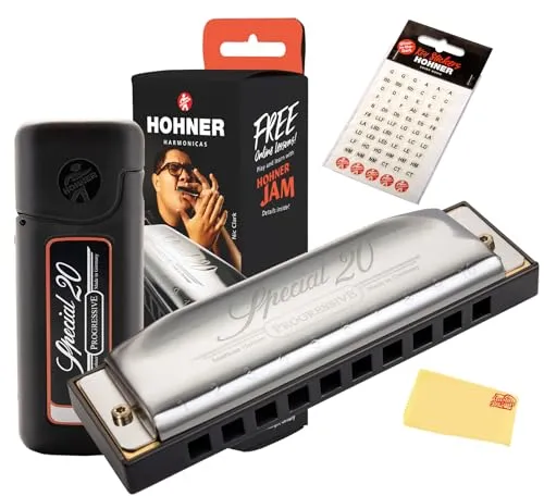 Hohner Special 20 Country Tuned Harmonica - ケース、キーステッカー、Austin Bazaarポリッシュクロス付きバンドルの鍵
