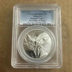 2020年 1オンス モンゴル「マジェスティックイーグル」 PCGS PF70 DCAM FDOI .999 シルバー 500 TUG