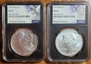 2023 P モーガン＆ピース シルバー ダラー NGC MS69 2 コイン セット 未流通 - 準備完了。