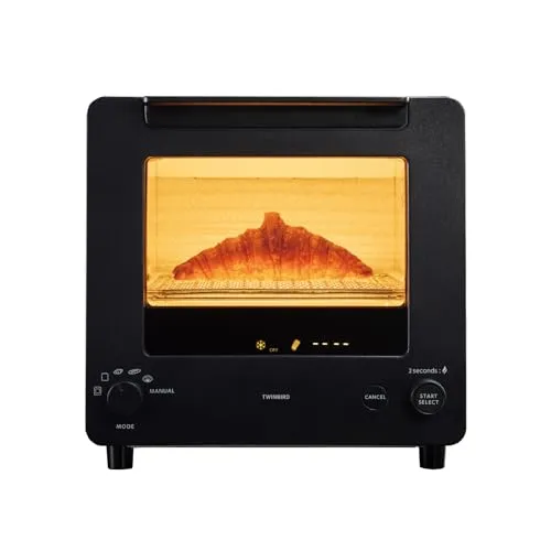 TWINBIRD(ツインバード) トースター オーブントースター 2枚焼き 小型 日本製 匠ブランジェ 焦げない オートモード 120℃~260℃ リベイク 冷凍パン 遠赤 近赤外線 コンパクト ブラック TS-D486B
