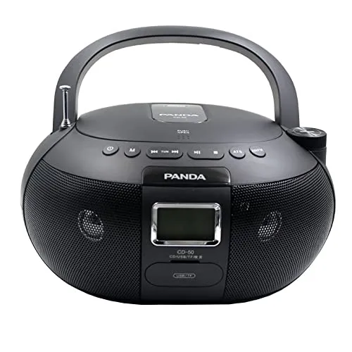 Portable Top Loading CD Boombox with AM/FM Stereo Radio in Black CD-R/CD-RW/MP3 Compatible LCD Display AUX Port Supported USB/TF