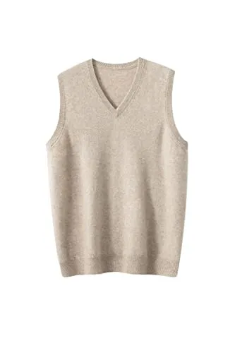 [Aecsoc] カシミヤ ベスト メンズ ニットベスト Vネック ノースリーブ 無地 インナー 紳士 通勤 チョッキ JPW905(キャメル,M)