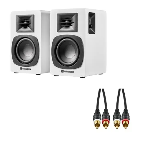 【セット買い】 AT-SP3X WH ブックシェルフスピーカー & AT-MI64/1.5 RCAオーディオケーブル 1.5m (RCAオス×2 - RCAオス×2)