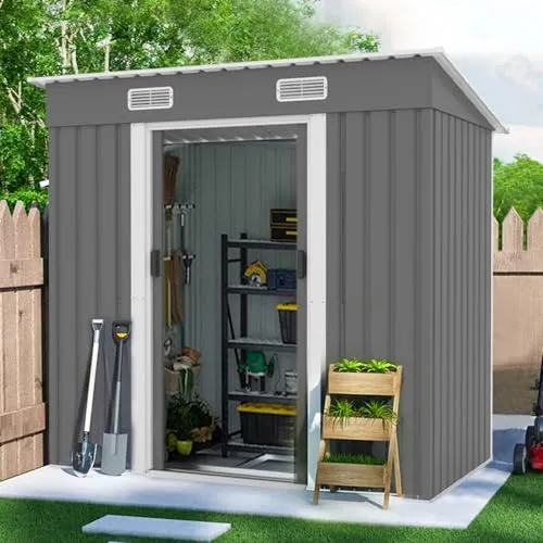 物置 屋外 大型 倉庫 大型物置 戸外収納庫 2800L W183*D108*H182cm 防水/耐侯 収納可能 ガーデン/庭/田畑/農場 頑丈 大容量 スチール 引き戸 補強フレーム付き 換気口付き (グレー)