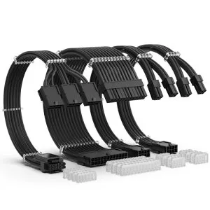 AsiaHorse PCIE5.0 12VHPWR スリーブケーブル、16(12+4)ピンPCIE/24 ピン ATX/2*8(4+4) ピン EPS 延長ケーブルPC、PSU スリーブケーブル、pc ケーブル GPU 3090Ti および RTX 4000 シリ互換性あり、30CM、黒