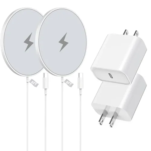 磁気ワイヤレス充電器、2パック [Apple MFi認証] 6フィート Apple Fast Mag Safe Charge iPhone 16 15用 ワイヤレス充電パッド USBC充電器ブロック付き iPhone 16/16 Pro Max/15/14