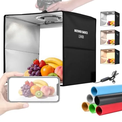 NEEWER BASICS 撮影ボックス 40x40x38cm バイカラー写真スタジオライトボックス 折りたたみ式 撮影ブース 写真ライトテント 6色背景布付き 120個LED CRI95+ 調光可能 卓上ジュエリー/電子機器/食品撮影用 LB40B