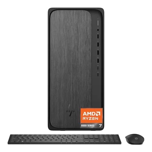 HP OmniDesk Desktop PC、AMD Ryzen 7 8700G、16GB RAM、512GB SSD、AMD Radeon 780M Graphics、Windows 11 Home、Microsoft Copilot、Gray Wood