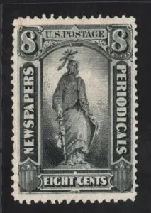 1875年米国新聞・定期刊行物切手 - PR13、8セントグレーブラックMNGAI F/VF CBN