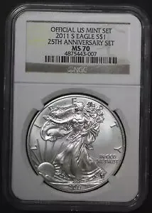 2011-S 25 周年記念造幣セット 2011 S の $1 シルバー イーグル NGC MS 70 コイン