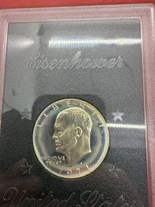 1974-S アイゼンハワー オリジナル ブラウン ボックス アイク ドル 40% シルバー 米国コイン *ブルー トーン*!