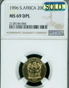 1996年 南アフリカ 20セント NGC MS69 DPL MAC SOLO 最高グレード＆スポットレス 希少品 *