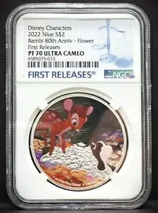 2022 ニウエ $2 1オンス ディズニーキャラクター バンビ 80周年記念フラワー NGC PF70 UC
